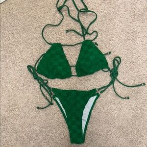 Green Checkered Bikini Set